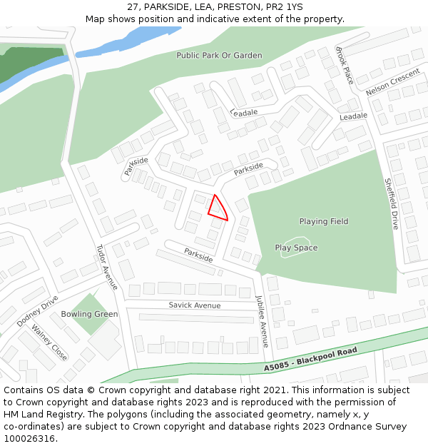 27, PARKSIDE, LEA, PRESTON, PR2 1YS: Location map and indicative extent of plot