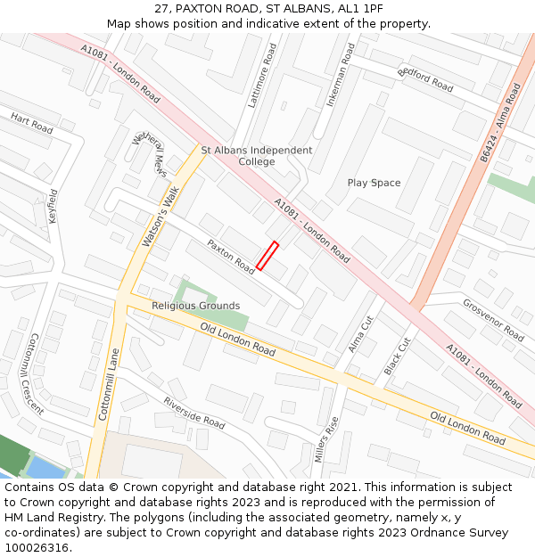 27, PAXTON ROAD, ST ALBANS, AL1 1PF: Location map and indicative extent of plot