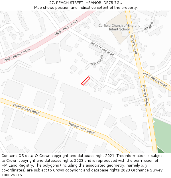 27, PEACH STREET, HEANOR, DE75 7GU: Location map and indicative extent of plot