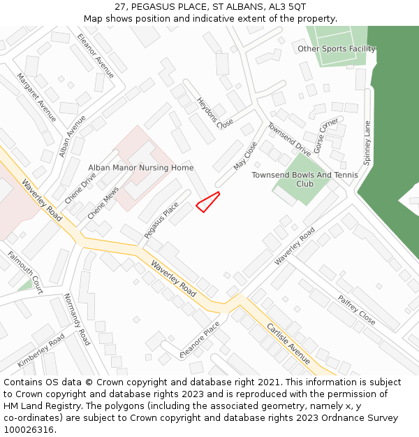 27, PEGASUS PLACE, ST ALBANS, AL3 5QT: Location map and indicative extent of plot