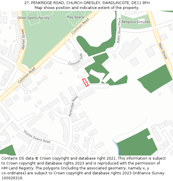 27, PENKRIDGE ROAD, CHURCH GRESLEY, SWADLINCOTE, DE11 9FH: Location map and indicative extent of plot