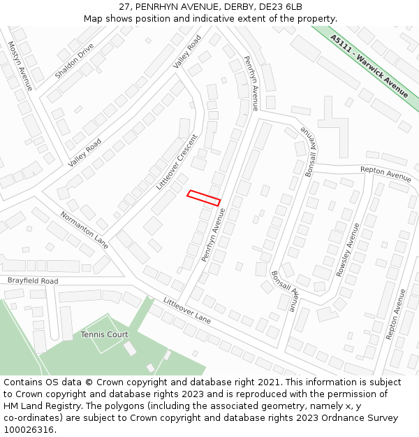 27, PENRHYN AVENUE, DERBY, DE23 6LB: Location map and indicative extent of plot