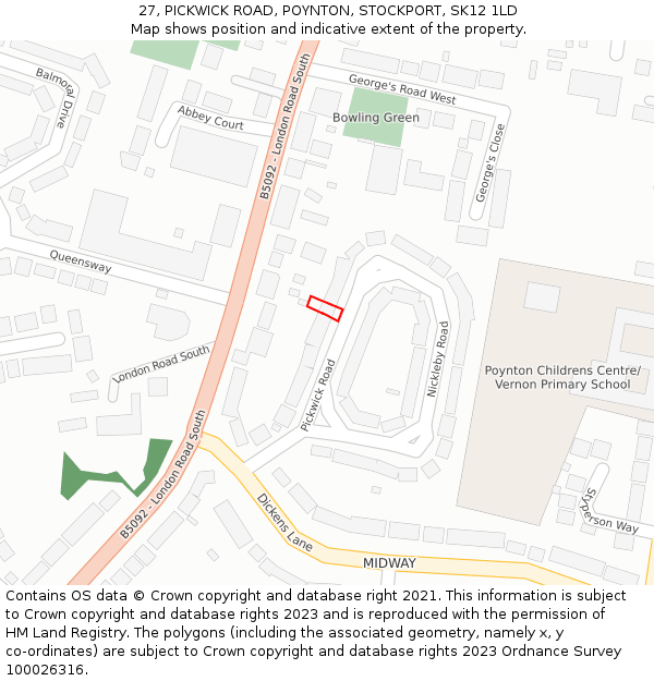 27, PICKWICK ROAD, POYNTON, STOCKPORT, SK12 1LD: Location map and indicative extent of plot