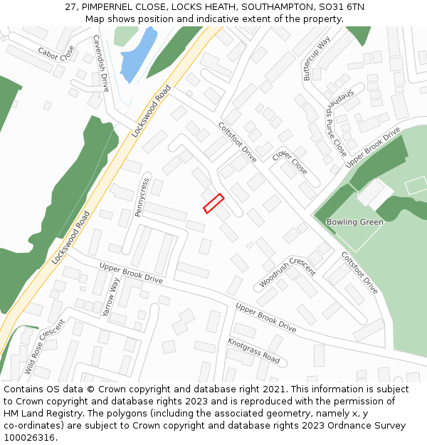 27, PIMPERNEL CLOSE, LOCKS HEATH, SOUTHAMPTON, SO31 6TN: Location map and indicative extent of plot