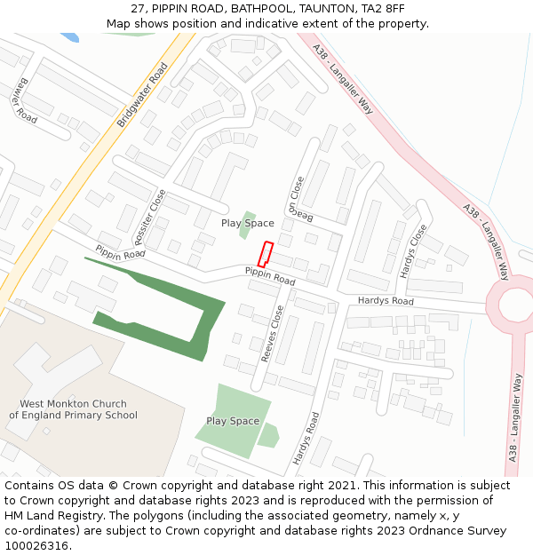 27, PIPPIN ROAD, BATHPOOL, TAUNTON, TA2 8FF: Location map and indicative extent of plot