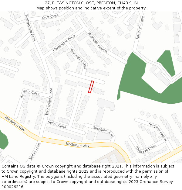 27, PLEASINGTON CLOSE, PRENTON, CH43 9HN: Location map and indicative extent of plot