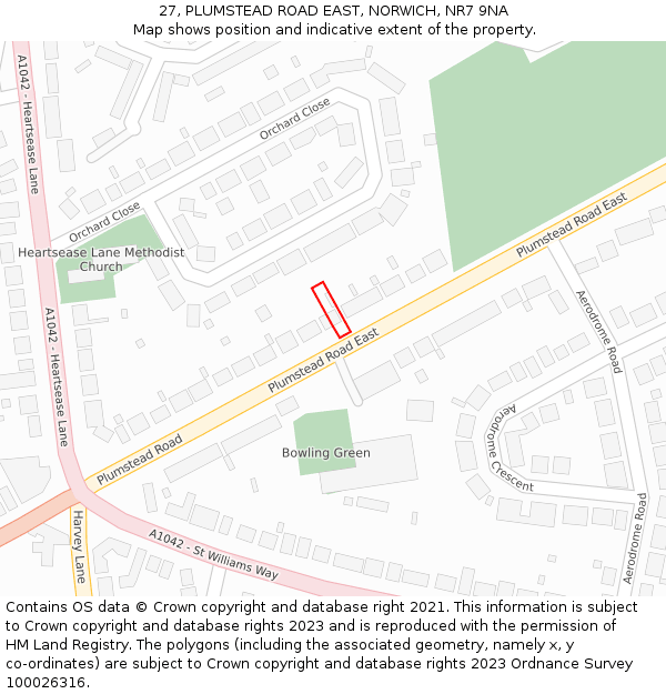 27, PLUMSTEAD ROAD EAST, NORWICH, NR7 9NA: Location map and indicative extent of plot
