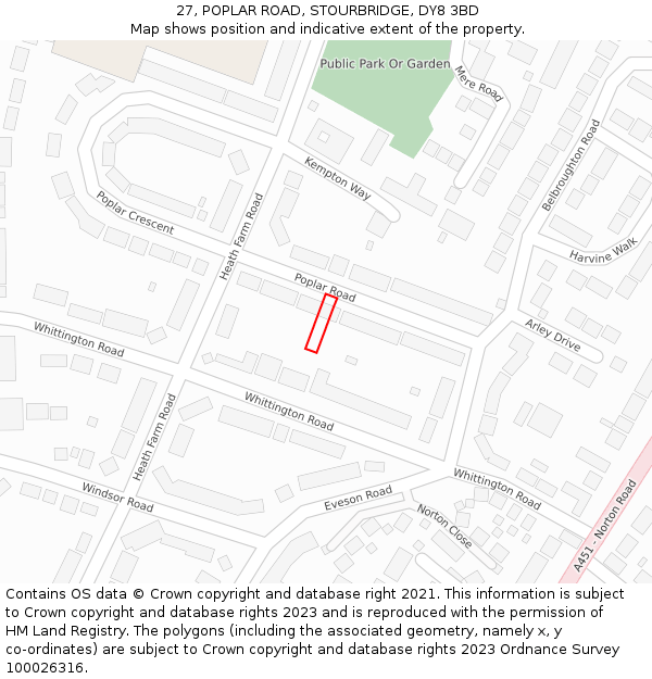 27, POPLAR ROAD, STOURBRIDGE, DY8 3BD: Location map and indicative extent of plot