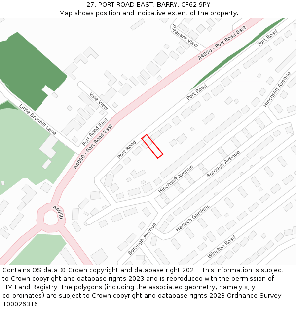 27, PORT ROAD EAST, BARRY, CF62 9PY: Location map and indicative extent of plot