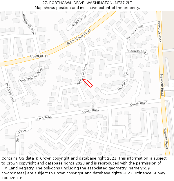 27, PORTHCAWL DRIVE, WASHINGTON, NE37 2LT: Location map and indicative extent of plot