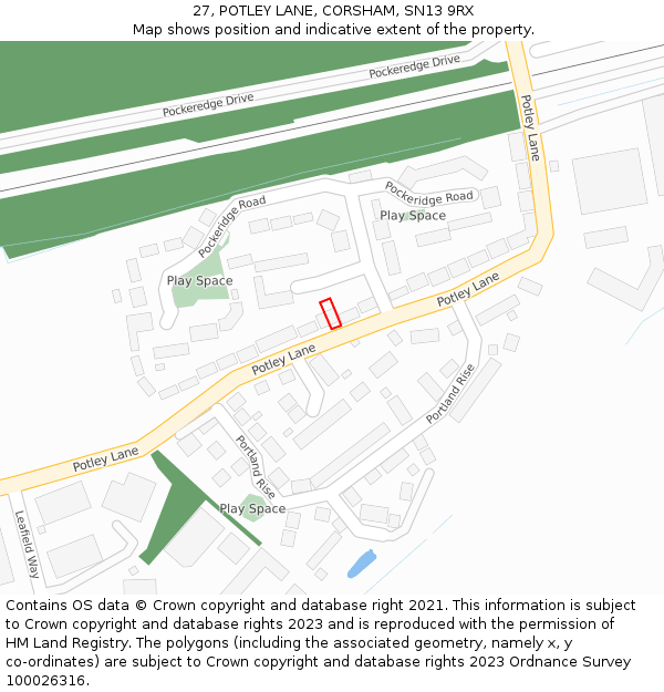 27, POTLEY LANE, CORSHAM, SN13 9RX: Location map and indicative extent of plot