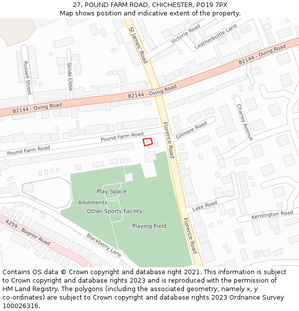 27, POUND FARM ROAD, CHICHESTER, PO19 7PX: Location map and indicative extent of plot