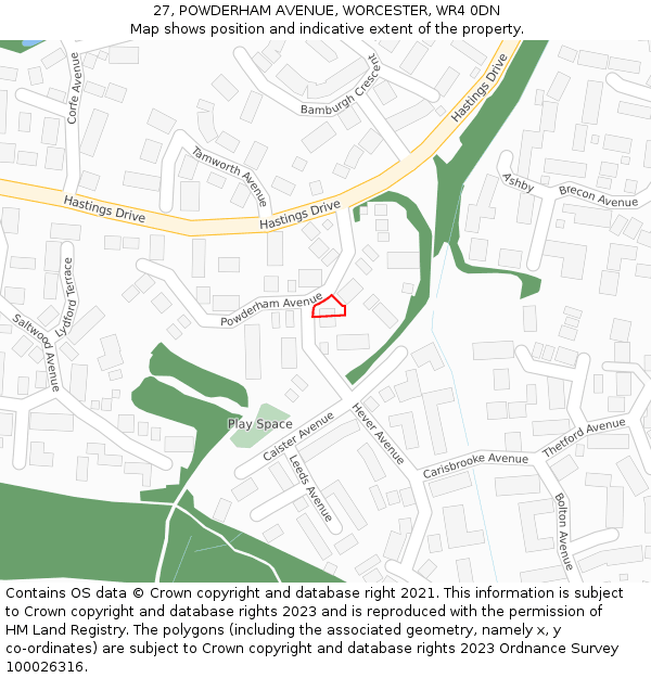 27, POWDERHAM AVENUE, WORCESTER, WR4 0DN: Location map and indicative extent of plot