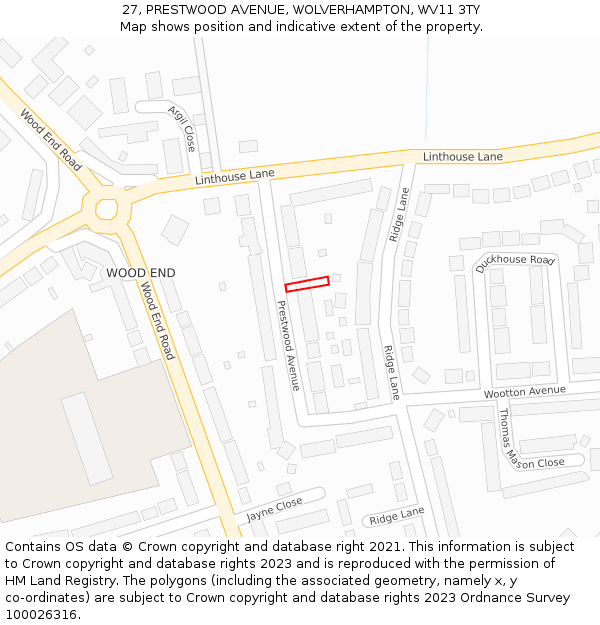 27, PRESTWOOD AVENUE, WOLVERHAMPTON, WV11 3TY: Location map and indicative extent of plot