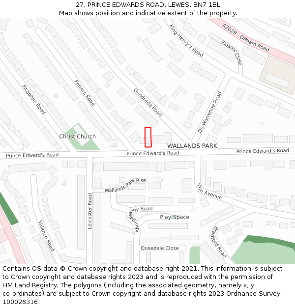 27, PRINCE EDWARDS ROAD, LEWES, BN7 1BL: Location map and indicative extent of plot