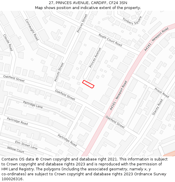 27, PRINCES AVENUE, CARDIFF, CF24 3SN: Location map and indicative extent of plot