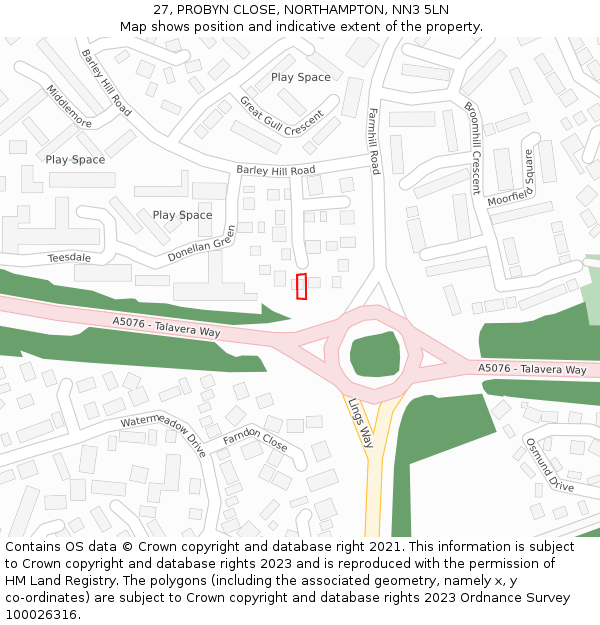 27, PROBYN CLOSE, NORTHAMPTON, NN3 5LN: Location map and indicative extent of plot