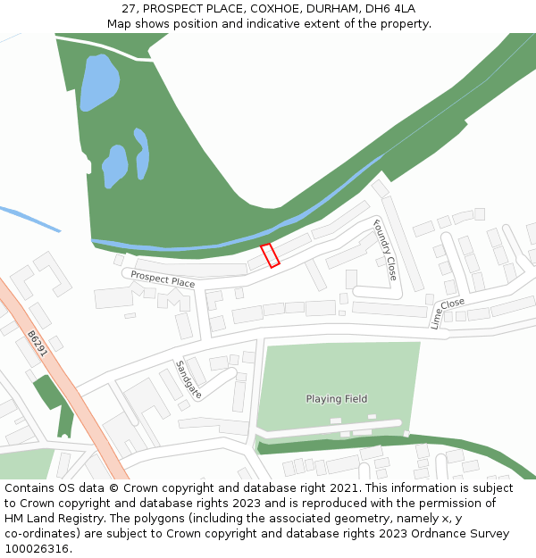 27, PROSPECT PLACE, COXHOE, DURHAM, DH6 4LA: Location map and indicative extent of plot