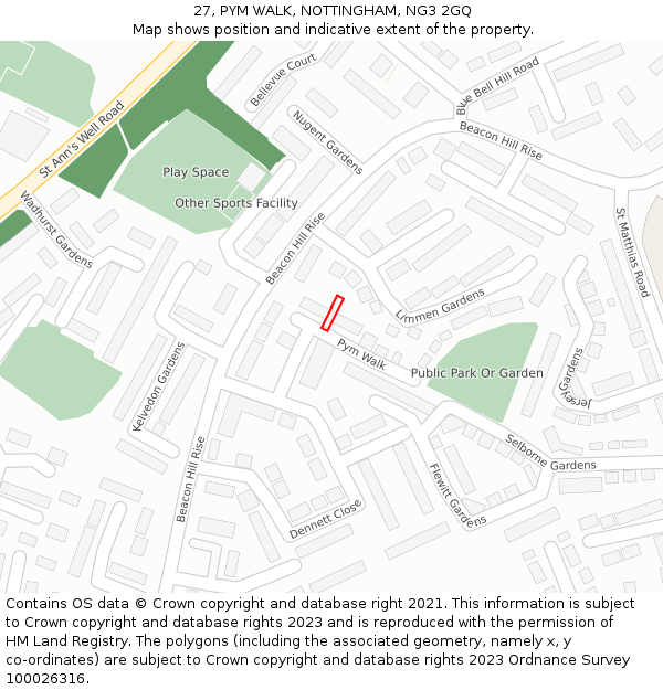 27, PYM WALK, NOTTINGHAM, NG3 2GQ: Location map and indicative extent of plot