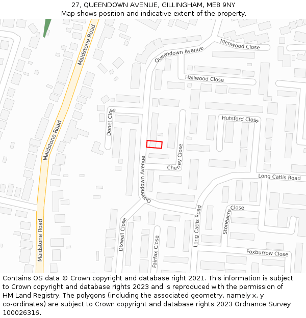 27, QUEENDOWN AVENUE, GILLINGHAM, ME8 9NY: Location map and indicative extent of plot
