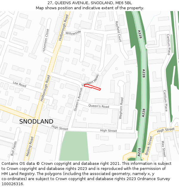 27, QUEENS AVENUE, SNODLAND, ME6 5BL: Location map and indicative extent of plot
