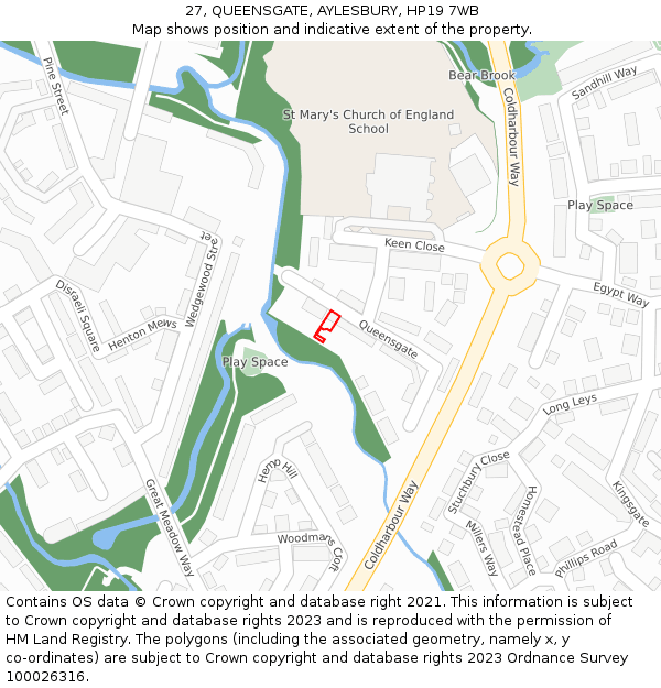 27, QUEENSGATE, AYLESBURY, HP19 7WB: Location map and indicative extent of plot