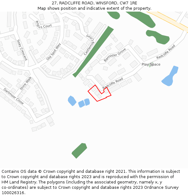 27, RADCLIFFE ROAD, WINSFORD, CW7 1RE: Location map and indicative extent of plot