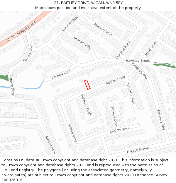 27, RAITHBY DRIVE, WIGAN, WN3 5PY: Location map and indicative extent of plot