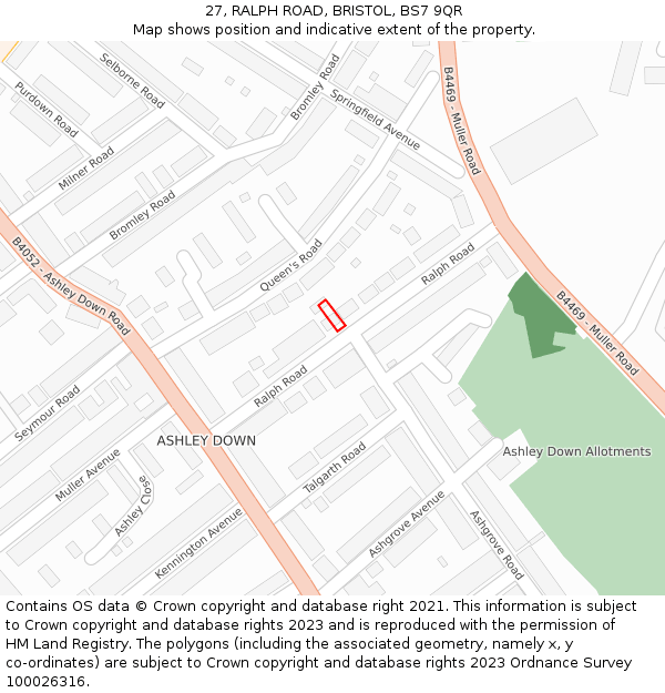 27, RALPH ROAD, BRISTOL, BS7 9QR: Location map and indicative extent of plot