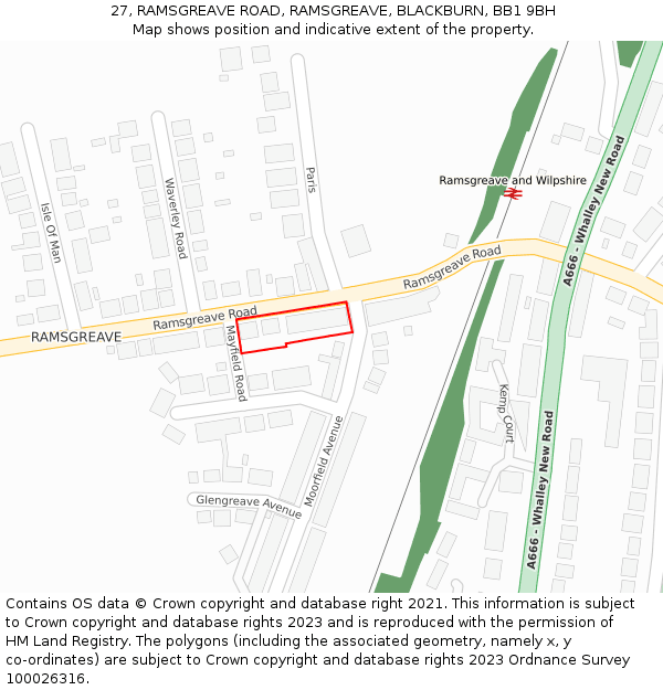 27, RAMSGREAVE ROAD, RAMSGREAVE, BLACKBURN, BB1 9BH: Location map and indicative extent of plot