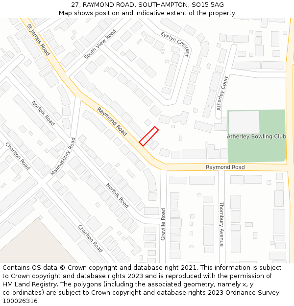 27, RAYMOND ROAD, SOUTHAMPTON, SO15 5AG: Location map and indicative extent of plot