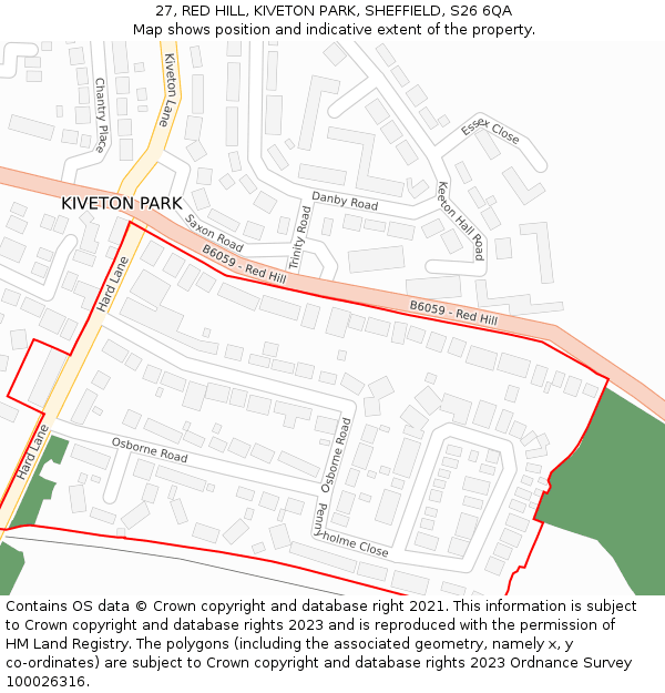 27, RED HILL, KIVETON PARK, SHEFFIELD, S26 6QA: Location map and indicative extent of plot