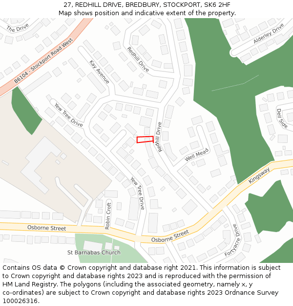 27, REDHILL DRIVE, BREDBURY, STOCKPORT, SK6 2HF: Location map and indicative extent of plot