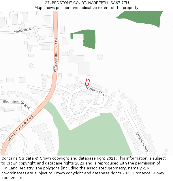 27, REDSTONE COURT, NARBERTH, SA67 7EU: Location map and indicative extent of plot