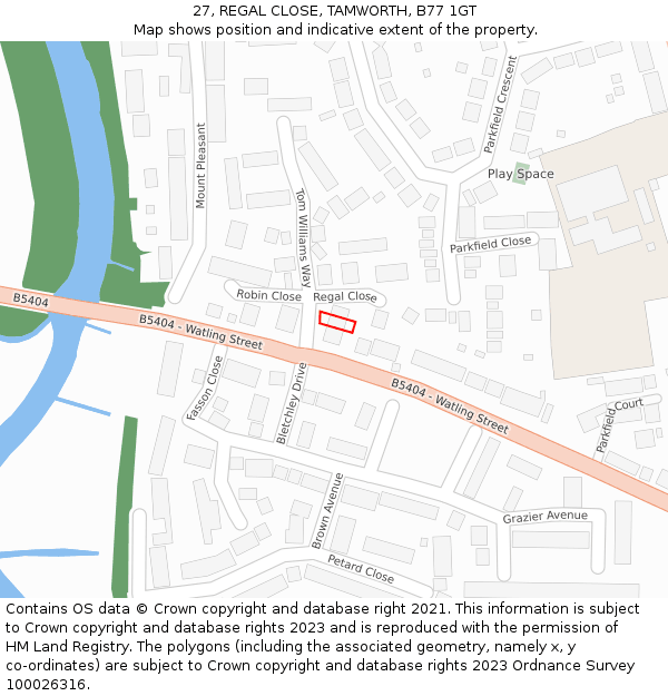 27, REGAL CLOSE, TAMWORTH, B77 1GT: Location map and indicative extent of plot