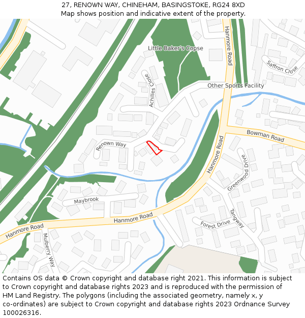 27, RENOWN WAY, CHINEHAM, BASINGSTOKE, RG24 8XD: Location map and indicative extent of plot