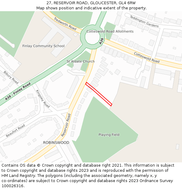 27, RESERVOIR ROAD, GLOUCESTER, GL4 6RW: Location map and indicative extent of plot