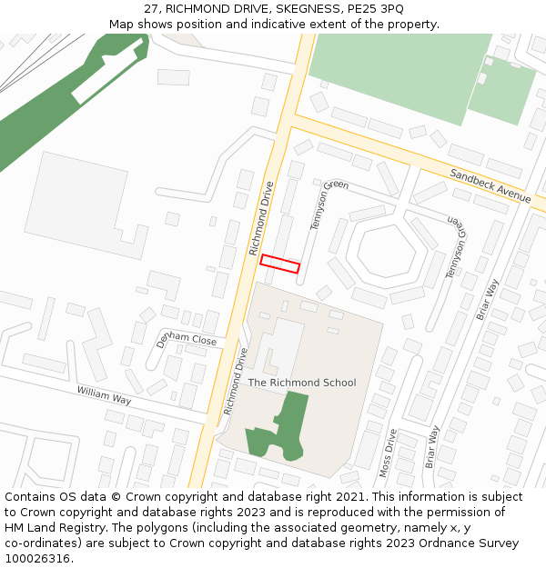 27, RICHMOND DRIVE, SKEGNESS, PE25 3PQ: Location map and indicative extent of plot