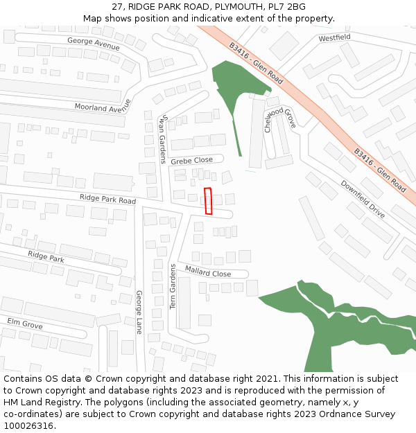 27, RIDGE PARK ROAD, PLYMOUTH, PL7 2BG: Location map and indicative extent of plot