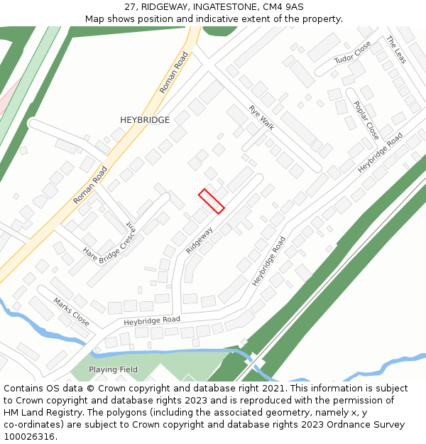 27, RIDGEWAY, INGATESTONE, CM4 9AS: Location map and indicative extent of plot