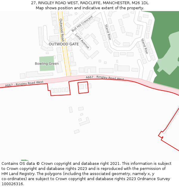 27, RINGLEY ROAD WEST, RADCLIFFE, MANCHESTER, M26 1DL: Location map and indicative extent of plot