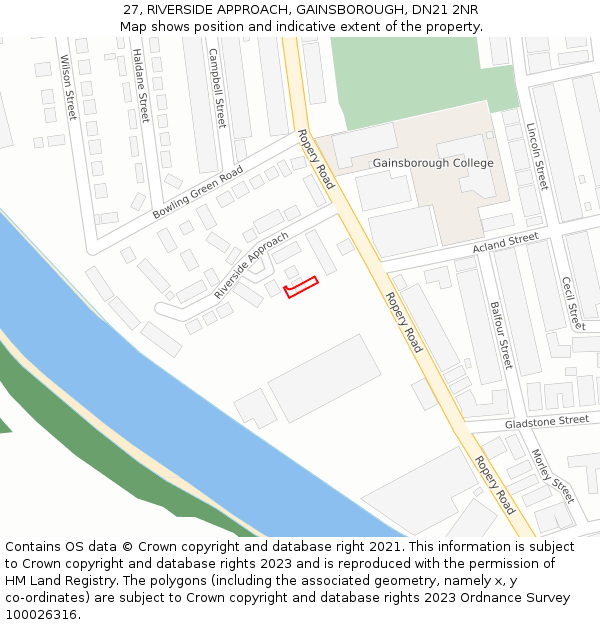 27, RIVERSIDE APPROACH, GAINSBOROUGH, DN21 2NR: Location map and indicative extent of plot