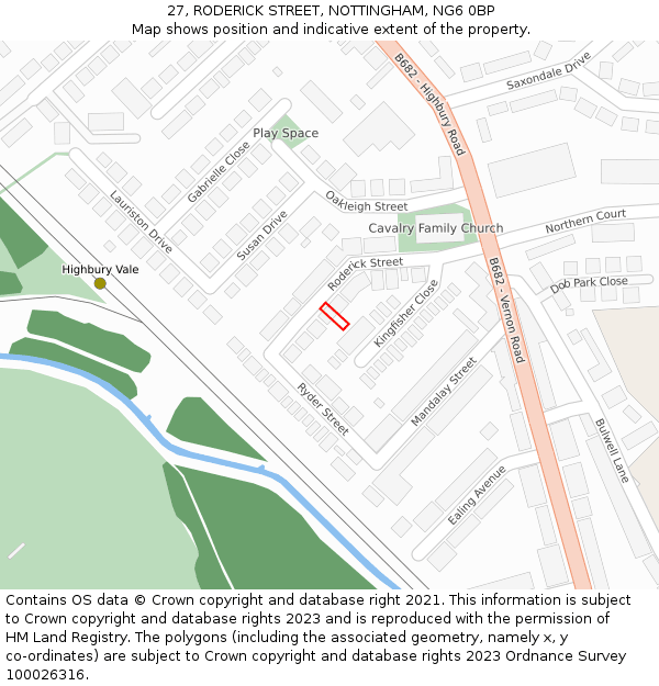 27, RODERICK STREET, NOTTINGHAM, NG6 0BP: Location map and indicative extent of plot