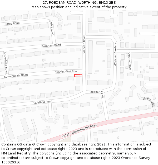27, ROEDEAN ROAD, WORTHING, BN13 2BS: Location map and indicative extent of plot