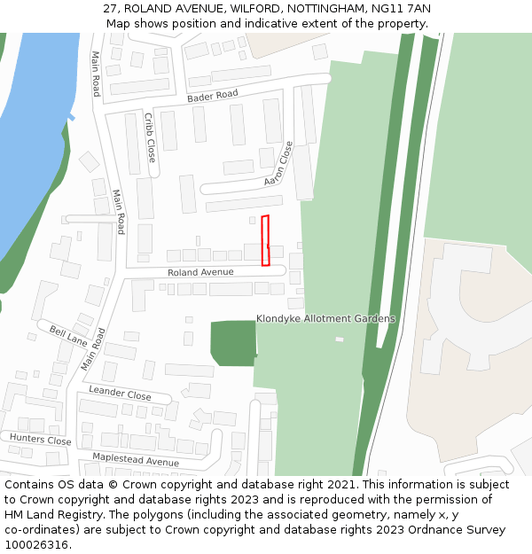 27, ROLAND AVENUE, WILFORD, NOTTINGHAM, NG11 7AN: Location map and indicative extent of plot