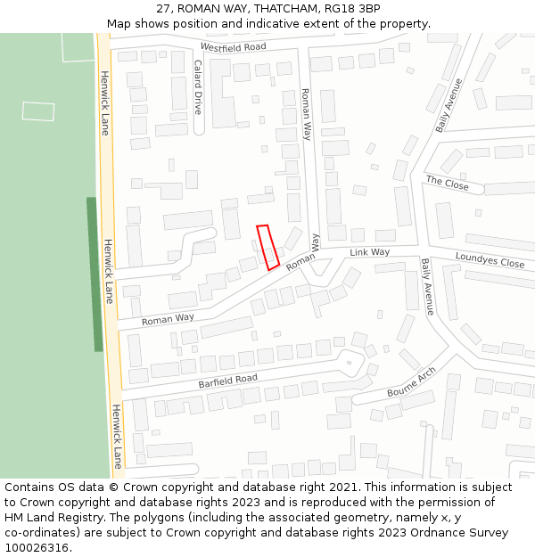 27, ROMAN WAY, THATCHAM, RG18 3BP: Location map and indicative extent of plot