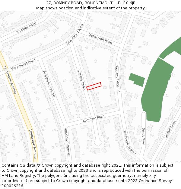 27, ROMNEY ROAD, BOURNEMOUTH, BH10 6JR: Location map and indicative extent of plot