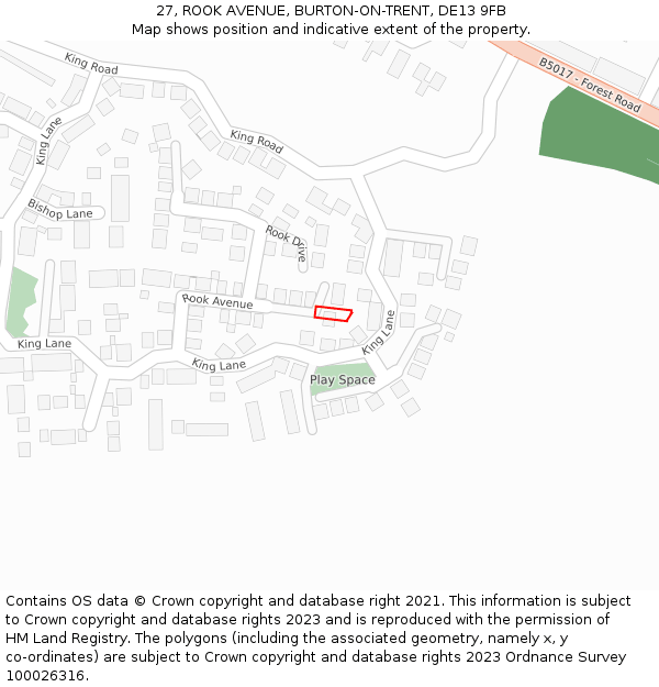 27, ROOK AVENUE, BURTON-ON-TRENT, DE13 9FB: Location map and indicative extent of plot