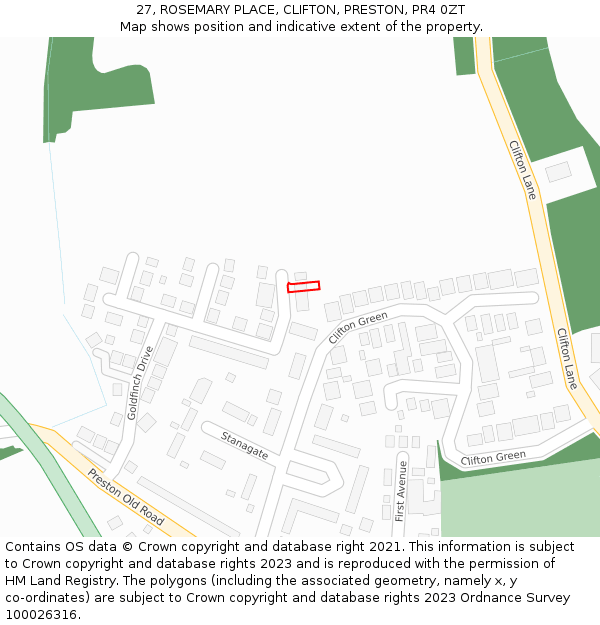 27, ROSEMARY PLACE, CLIFTON, PRESTON, PR4 0ZT: Location map and indicative extent of plot