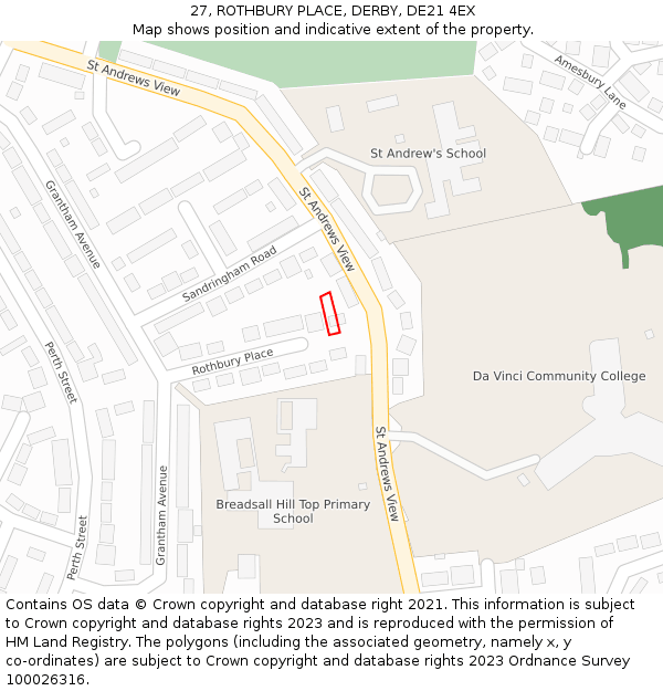 27, ROTHBURY PLACE, DERBY, DE21 4EX: Location map and indicative extent of plot